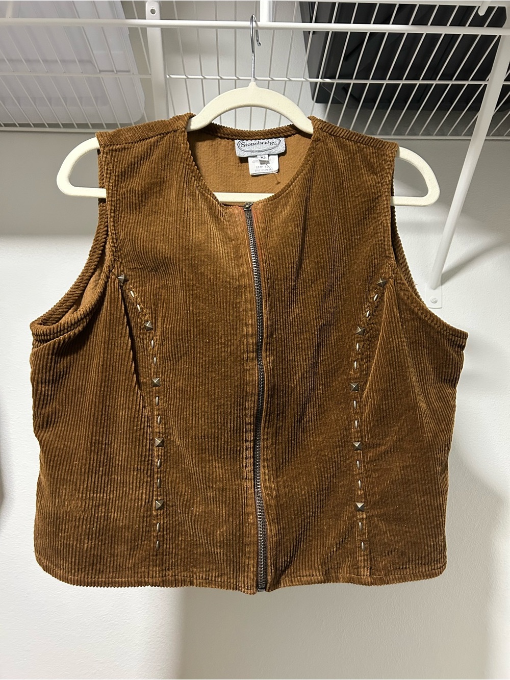Stonebridge Corduroy Zip Front Vest with Stud Detail